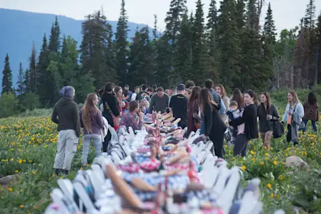 Long table dinner at sunset on Powder Mountain