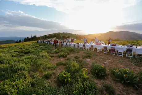 Long table dinner at sunset on Powder Mountain
